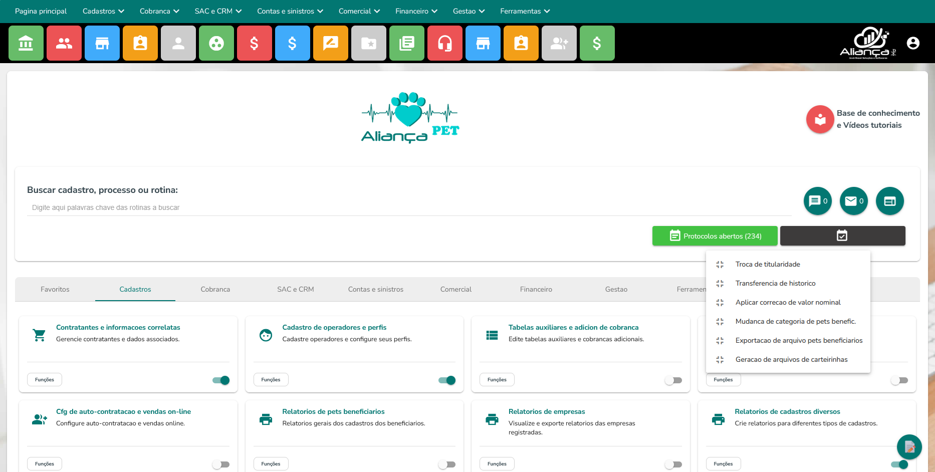 Página principal — Aliança PET, sistema para planos de saúde pet